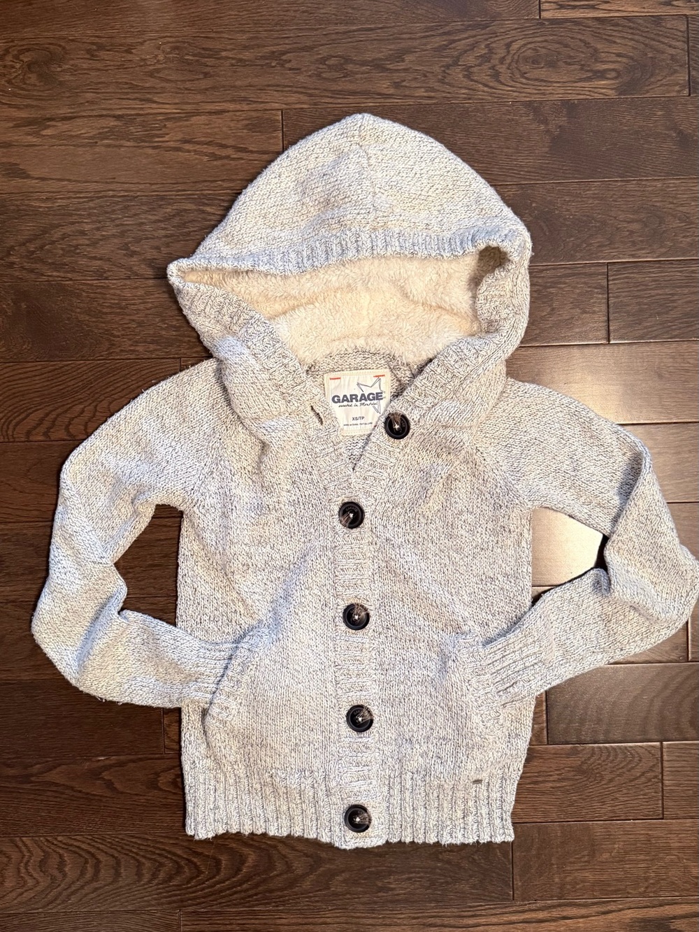 Garage Cozy Hooded Button Cardigan - Light Gray